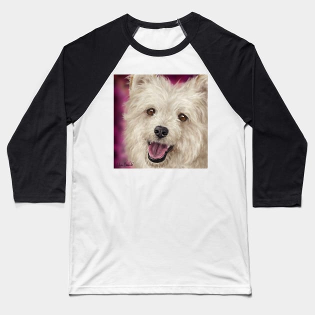 Painting of a Furry Cute Pomapoo Smiling Baseball T-Shirt by ibadishi